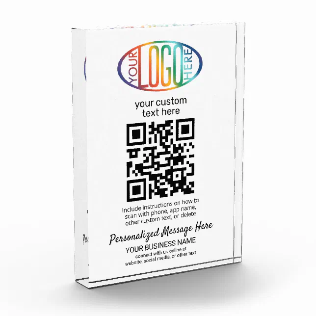 Upload Your QR Code & Logo Business Tabletop Sign Acrylic Award | Zazzle