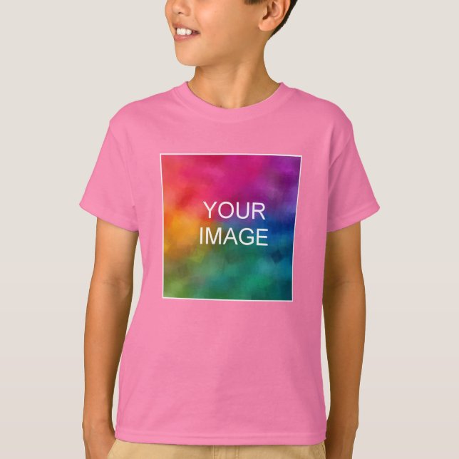 Upload Your Text Photo to Youth Kids Boys Pink T-Shirt (Front)
