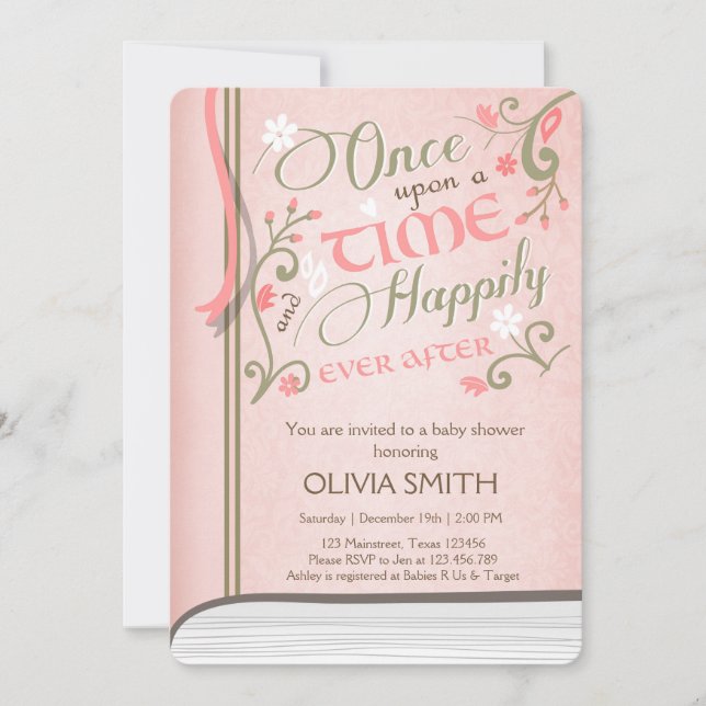 Upon a Time Storybook Baby shower invitation Pink (Front)