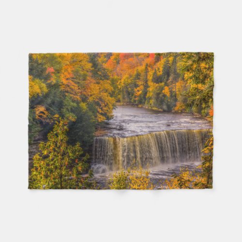 Upper Falls with Fall Colors Fleece Blanket