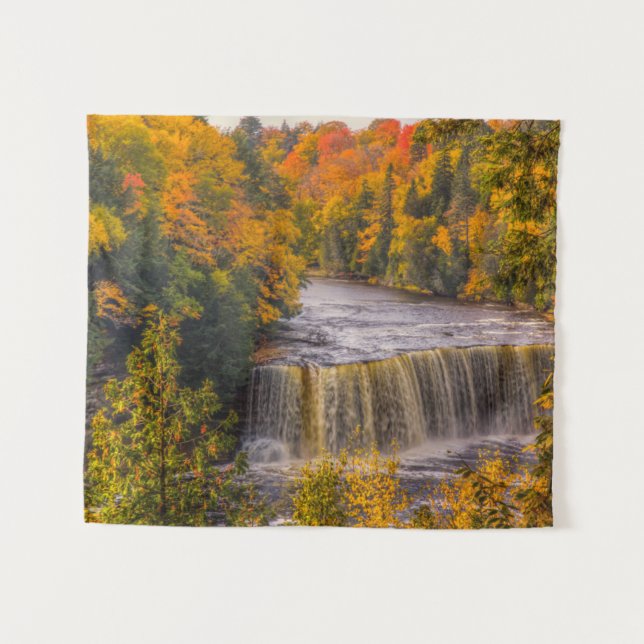 Upper Falls with Fall Colors Tapestry (Front (Horizontal))