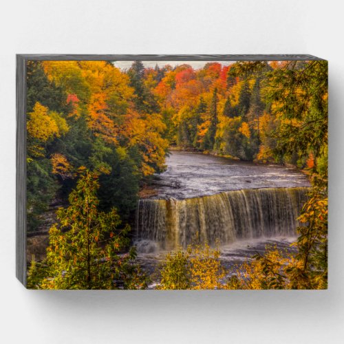 Upper Falls with Fall Colors Wooden Box Sign