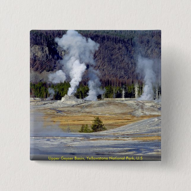 Upper Geyser Basin, Yellowstone National Park, U.S Pinback Button (Front)