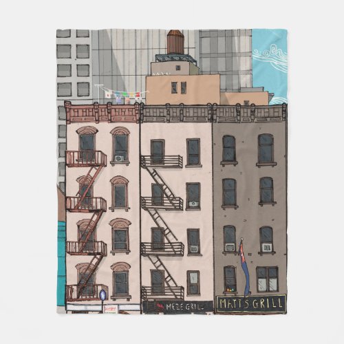 Upper Manhattan New York City USA Whimsical Illust Fleece Blanket