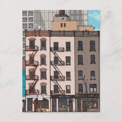 Upper Manhattan New York City USA Whimsical Illust Postcard
