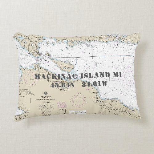 Upper Michigan Nautical Chart Latitude Longitude Accent Pillow
