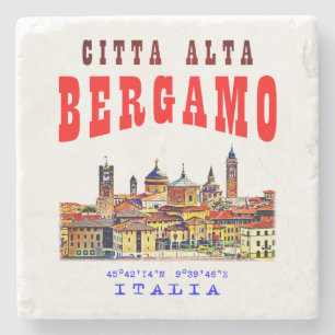 Upper old city (Citta Alta) in Bergamo. Italy. Stone Coaster