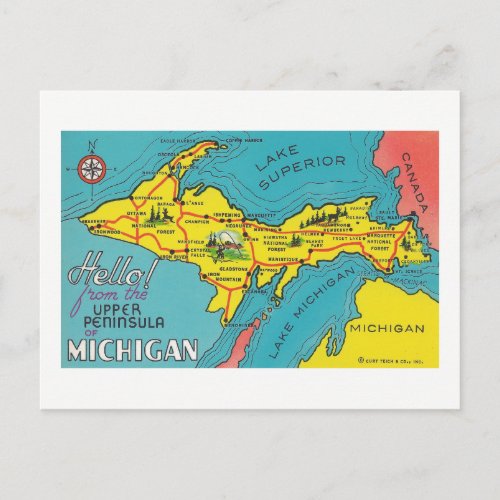 Upper Peninsula Michigan Travel Vintage Postcard