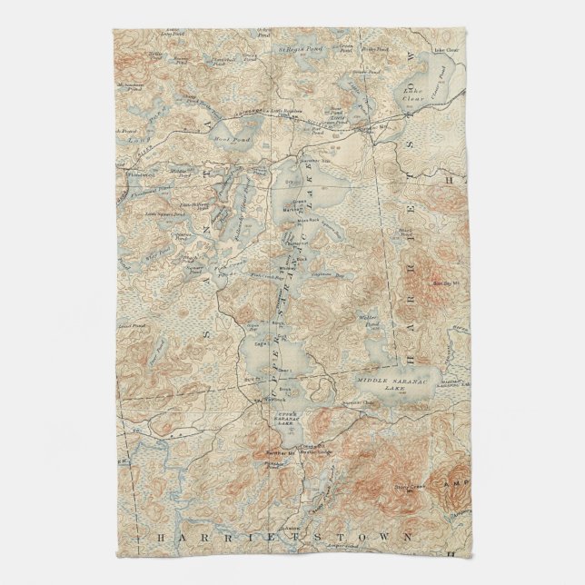 Upper Saranac Lake Detail from Old Topographic Map Kitchen Towel (Vertical)