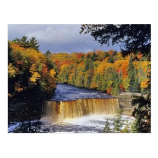 Upper Tahquamenon Falls in UP Michigan in autumn Postcard