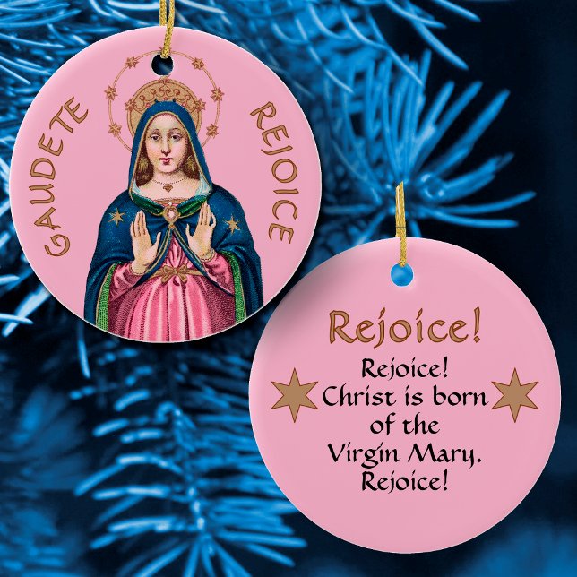 Upper Torso of the BVM on Pink Gaudete Advent Ceramic Ornament (Creator Uploaded)