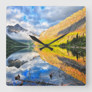 Upper Two Medicine Lake at Sunrise Square Wall Clock