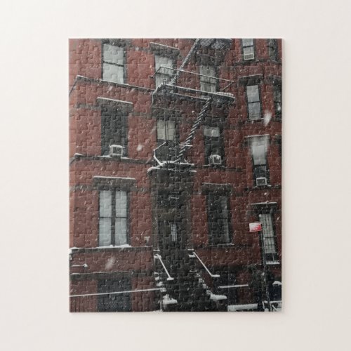 Upper West Side Brownstone Fire Escape NYC Snow Jigsaw Puzzle