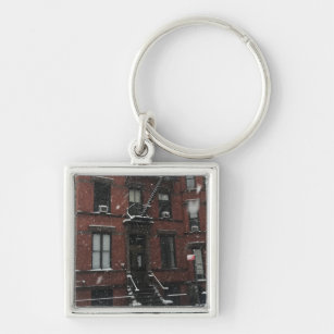 Upper West Side Brownstone Fire Escape NYC Snow Keychain