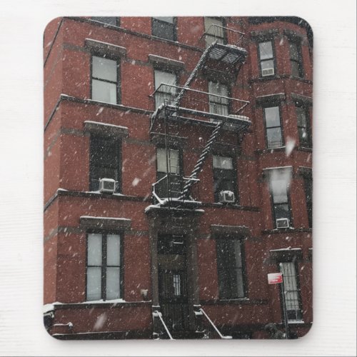 Upper West Side Brownstone Fire Escape NYC Snow Mouse Pad