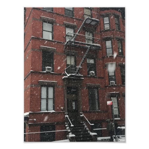 Upper West Side Brownstone Fire Escape NYC Snow Photo Print