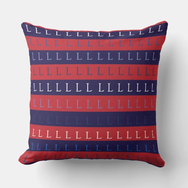 uppercase letter of your name on striped red blue throw pillow (Front)