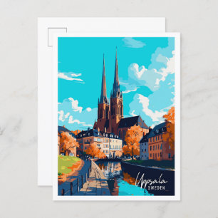 Uppsala Sweden Art Vintage Travel Illustration Postcard