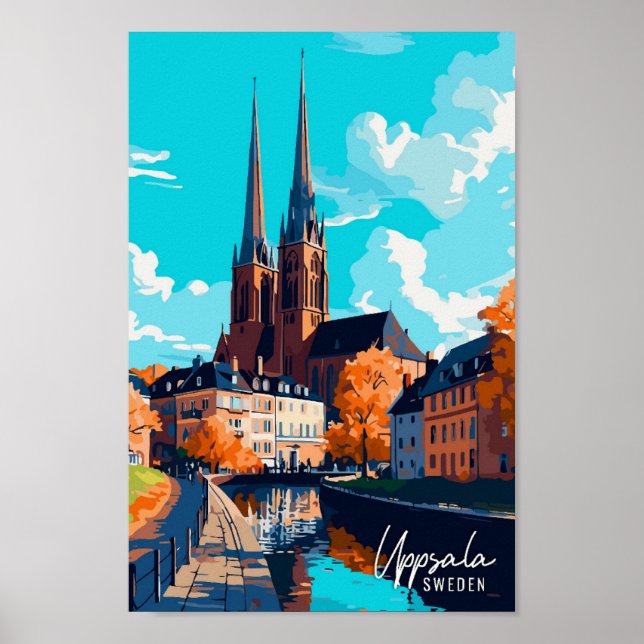 Uppsala Sweden Art Vintage Travel Illustration Poster (Front)