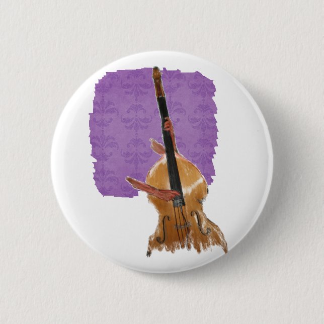 Upright acoustic bass with hands musician pinback button (Front)