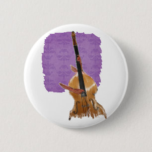 Upright acoustic bass with hands musician pinback button