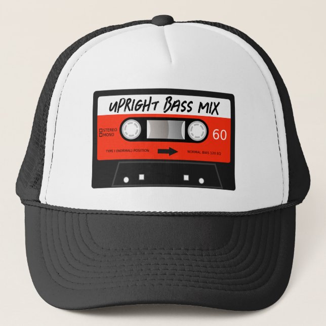 Upright Bass Mixtape Retro Red Vintage Cassette Trucker Hat (Front)