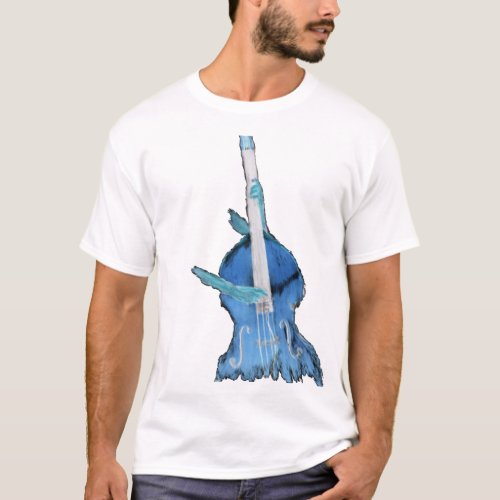 Upright bass played by two hands blue inversion T_Shirt