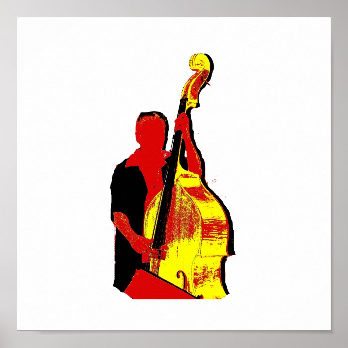 Upright Bass Player Image Design Red and Yellow Print