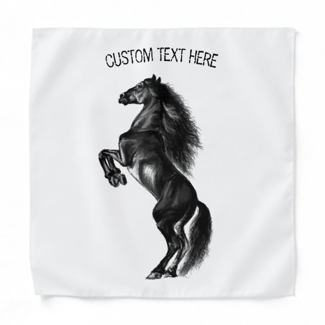 Upright Black Horse Bandana with Custom Text (Front)