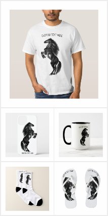 Upright Black Horse Cellection - Your Custom Text
