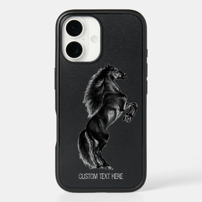 Upright Black Horse iPhone Case with Custom Text (Back)