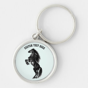 Upright Black Horse Keychain with Custom Text