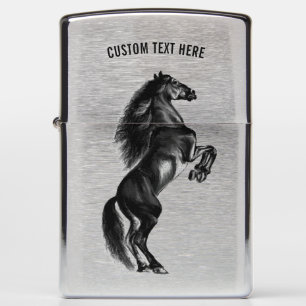 Upright Black Horse Zippo Lighter Custom Text
