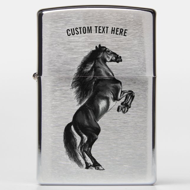 Upright Black Horse Zippo Lighter Custom Text (Front)