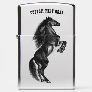 Upright Black Horse Zippo Lighter Personalized