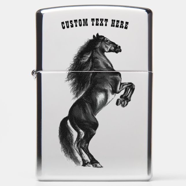 Upright Black Horse Zippo Lighter Personalized (Front)