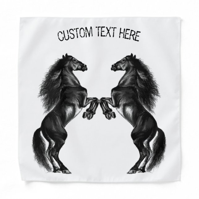 Upright Black Horses Bandana with Custom Text (Front)