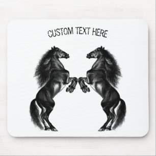 Upright Black Horses Mouse Pad Your Text and Color