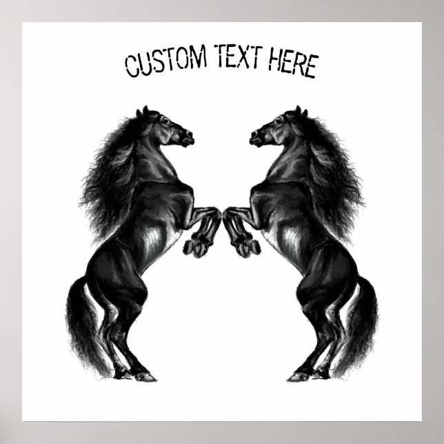 Upright Black Horses Poster Personalized Text (Front)