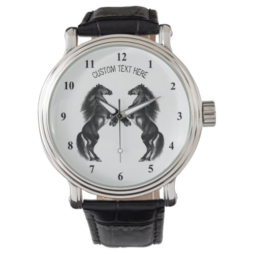 Upright Black Horses Watch _ Custom Text