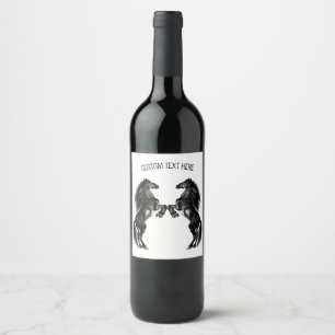 Upright Black Horses Wine Label with Custom Text