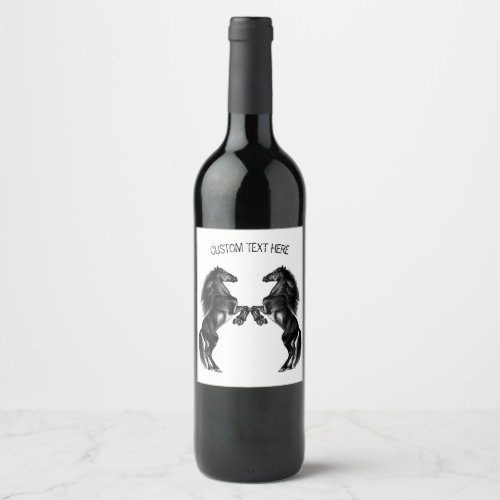 Upright Black Horses Wine Label _ Your Text Color