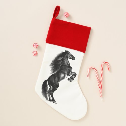 Upright Black Wild Horse _ Add Your Text  Color Christmas Stocking
