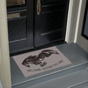 Upright Black Wild Horse - Add Your Text / Color Doormat