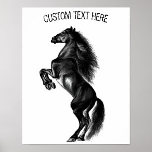 Upright Black Wild Horse - Add Your Text / Color Poster