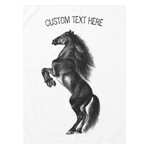 Upright Black Wild Horse _ Add Your Text  Color Tablecloth