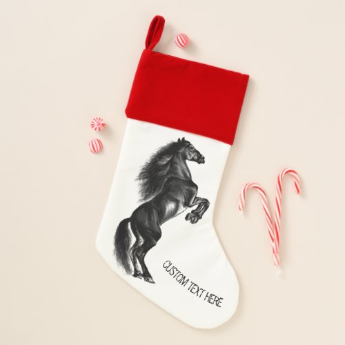 Upright Black Wild Horse _ Add Your Text  Colors Christmas Stocking