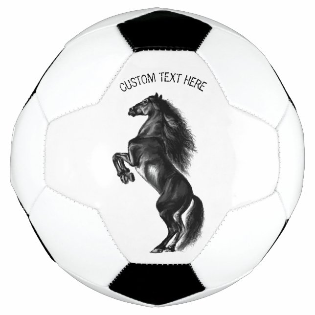 Upright Black Wild Horse - Add Your Text Soccer Ball (Front)