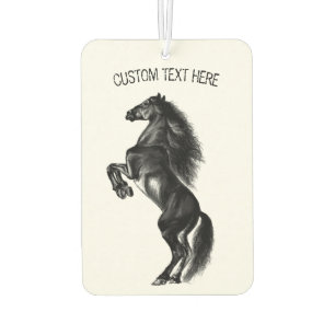 Upright Black Wild Horse - Black and White Drawing Air Freshener