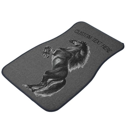 Upright Black Wild Horse _ Black and White Drawing Car Floor Mat